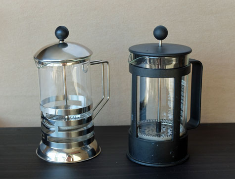 Two press pots with different designs. Two press pots with different designs.