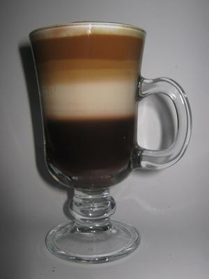 Layered coffee in a glass.