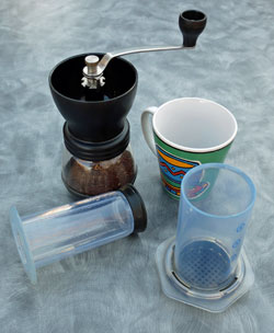 Hand coffee mill and AeroPress