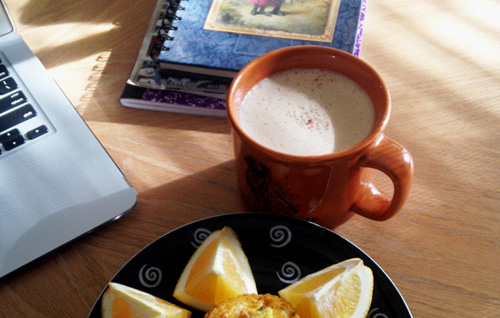 Bulletproof coffee with a healthy breakfast.