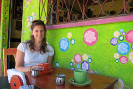 Enjoying coffee at a cafe in El Salvador