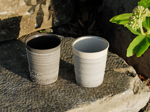 Ceramic espresso cups outside