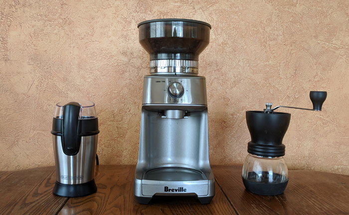 Three different types of coffee grinders
