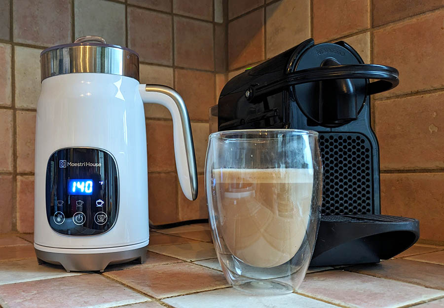 Using the Maestri MMF-9201 to froth milk for espresso from our Nespresso Inissia Espresso Maker