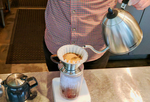 Pourover coffee being made.