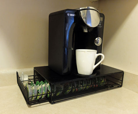 Tassimo coffee brewer storage drawer.