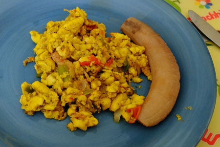 Ackee with slatfish and boiled banana