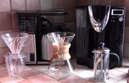 Different types of coffee makers.