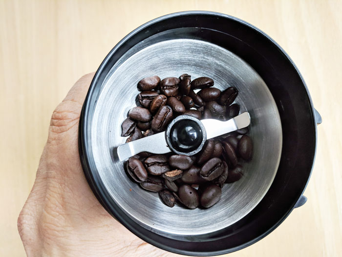 Looking inside a blade coffee grinder