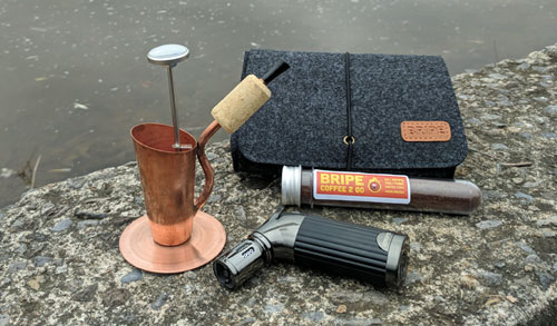 The complete Bripe Coffee Brew Pipe kit, with carrying case.
