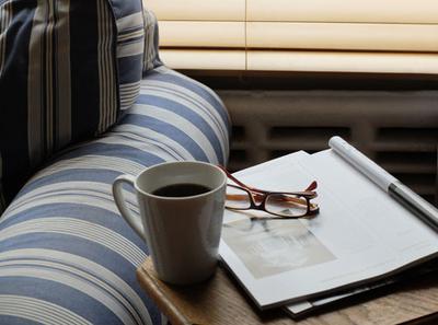 Sit back at home with a coffee and magazine.
