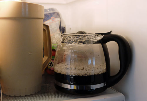 Coffee pot in fridge