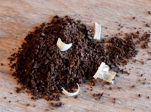 Twigs and wood chips in coffee.