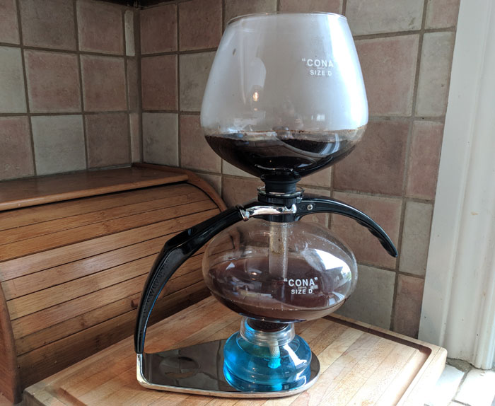 Our very own Cona vacuum brewer. We love it, and the coffee it makes.