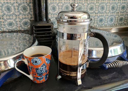 French press coffee on Aga