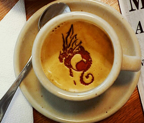 Coffee art with dragon.