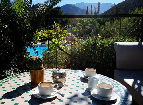 Morning coffee outside Marrakesh, Morocco.