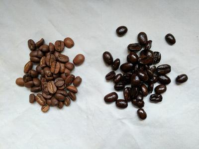 Light and dark roasted coffee beans